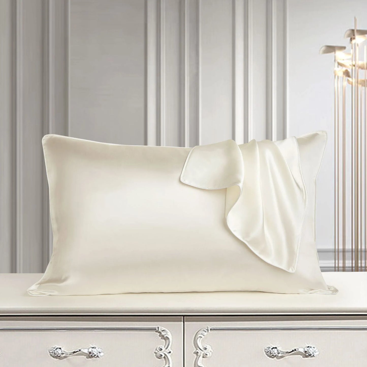 Mulberry silk pillowcase 48x74cm in palace luxury style with inlaid rope weave texture.
