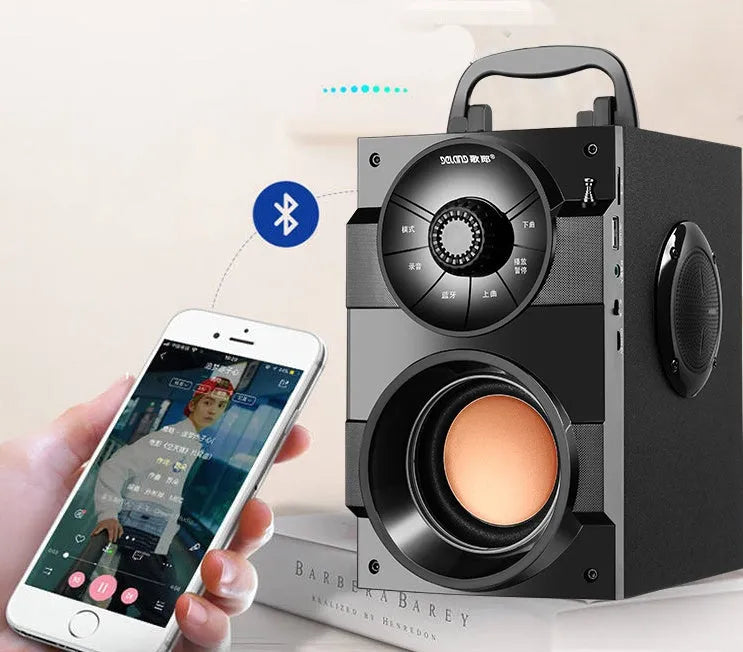 Portable mini home audio system with built-in subwoofer delivers 3W satellite and 5W bass output, featuring 0.3% distortion at 1W/1kHz and >80dB signal-to-noise ratio for clear sound