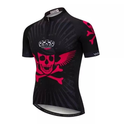 Men's skull design cycling jersey for outdoor sports, available in sizes XS to 3XL