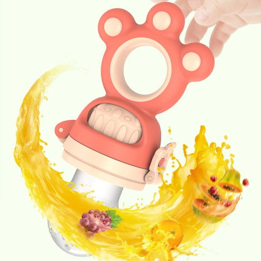 Fruit-infused baby pacifier feeder with mesh design, made of safe, high-quality silicone material