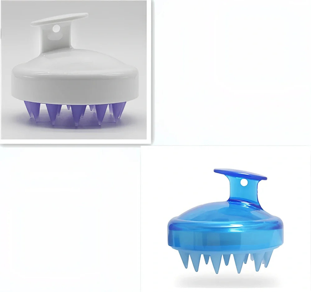 Black silicone shampoo brush with hook design measuring 8x8x7cm for scalp massage during hair washing