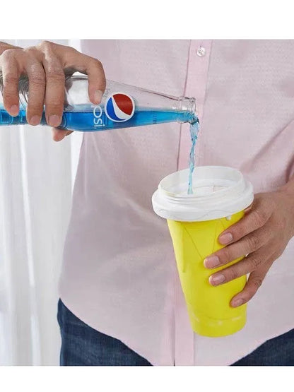 Blue quick refrigeration pinch cup showing double-layer construction with 10.6cm height and 20.6cm diameter measurements