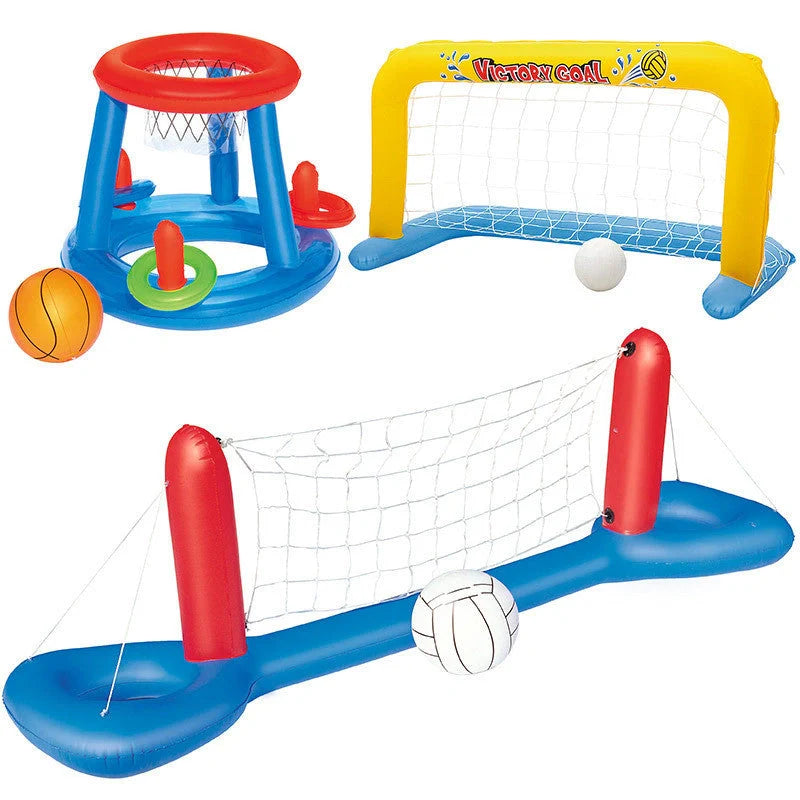 Giant inflatable pool toy with volleyball and football game features, eco-friendly PVC material