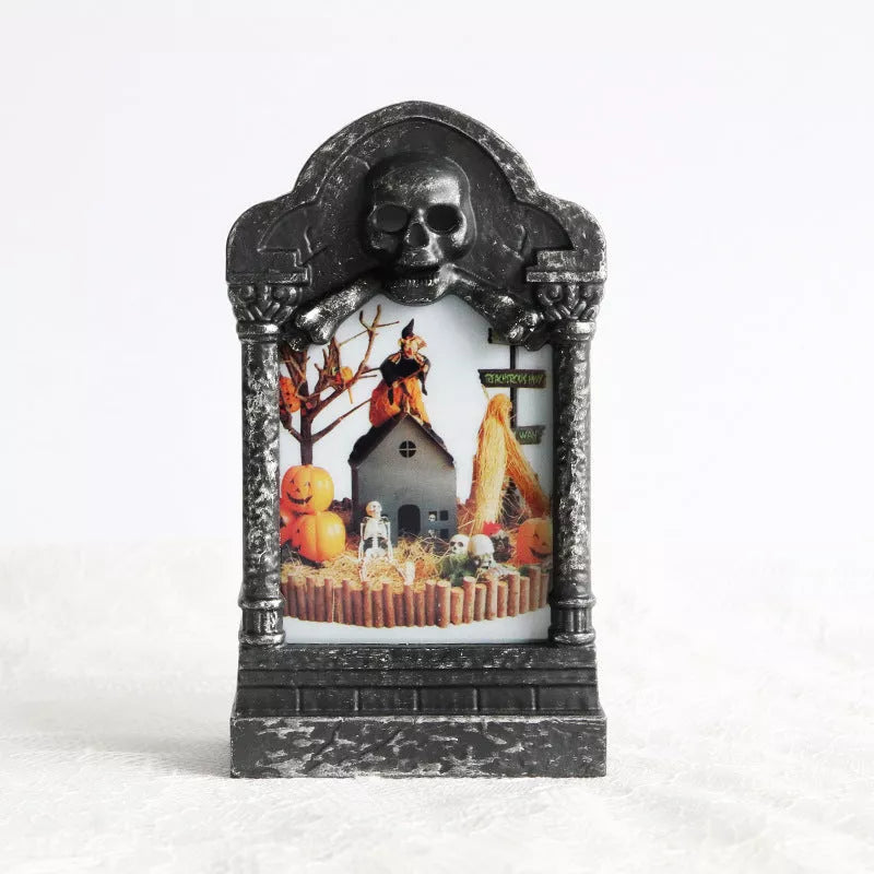Halloween Tombstone LED Skull Candle Lamp for spooky decor