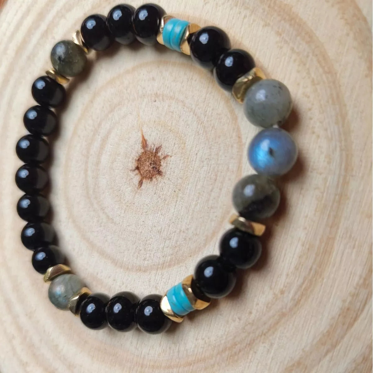 8mm gemstone beaded bracelet in green or purple, unisex design