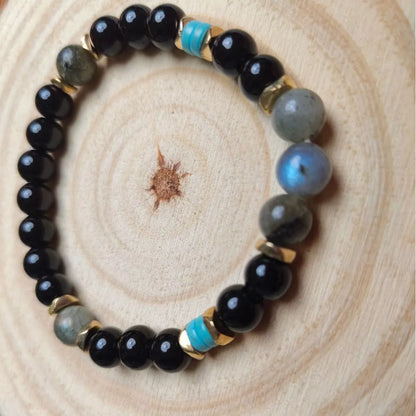 8mm gemstone beaded bracelet in green or purple, unisex design