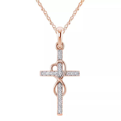 Alloy pendant necklace with diamond and eight-character cross design in gold, silver, and rose gold