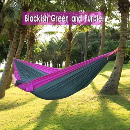 Durable and lightweight parachute hammock in various outdoor-friendly color options