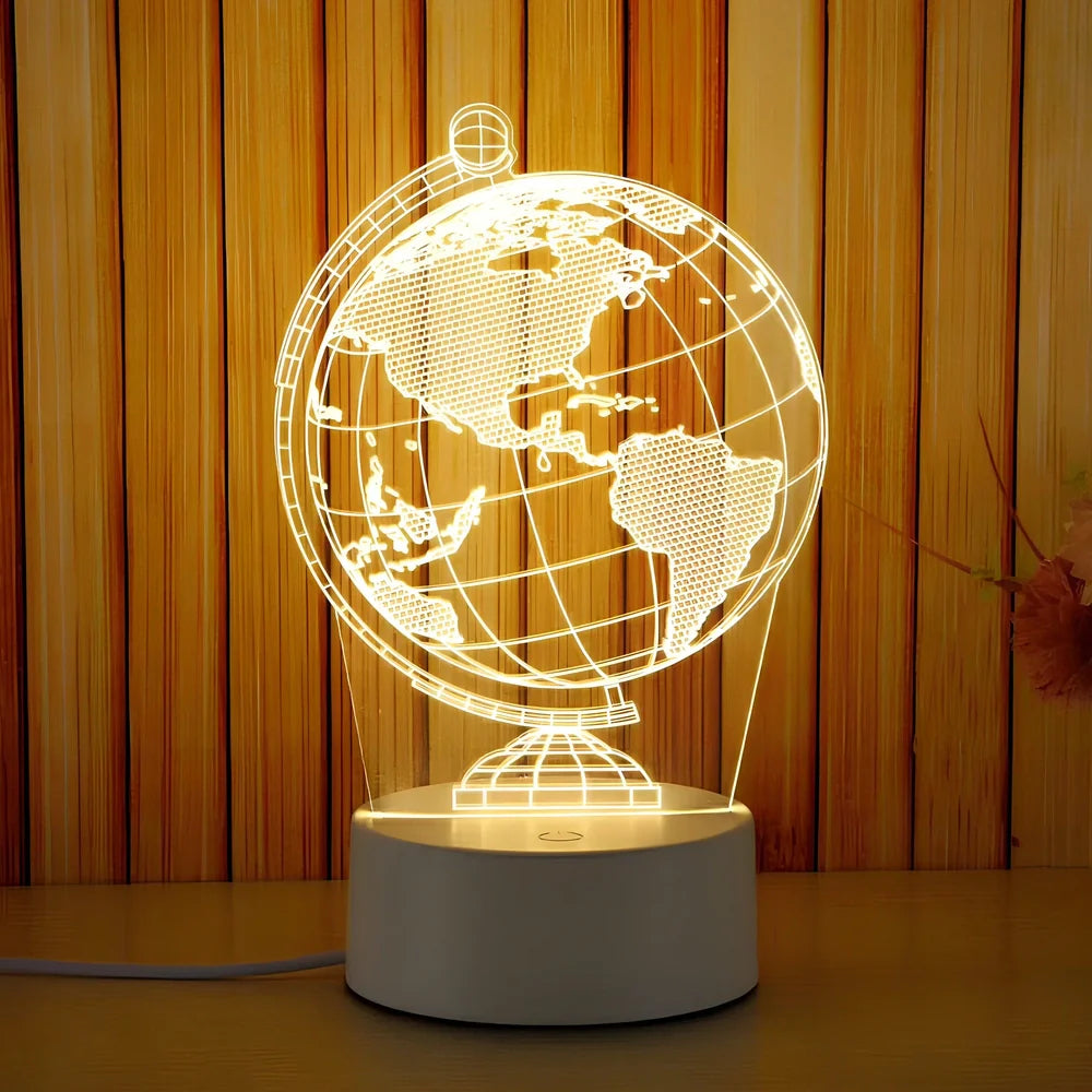 Creative USB bedside night light with acrylic castle scene, 20x17.5cm size, touch control for three light modes