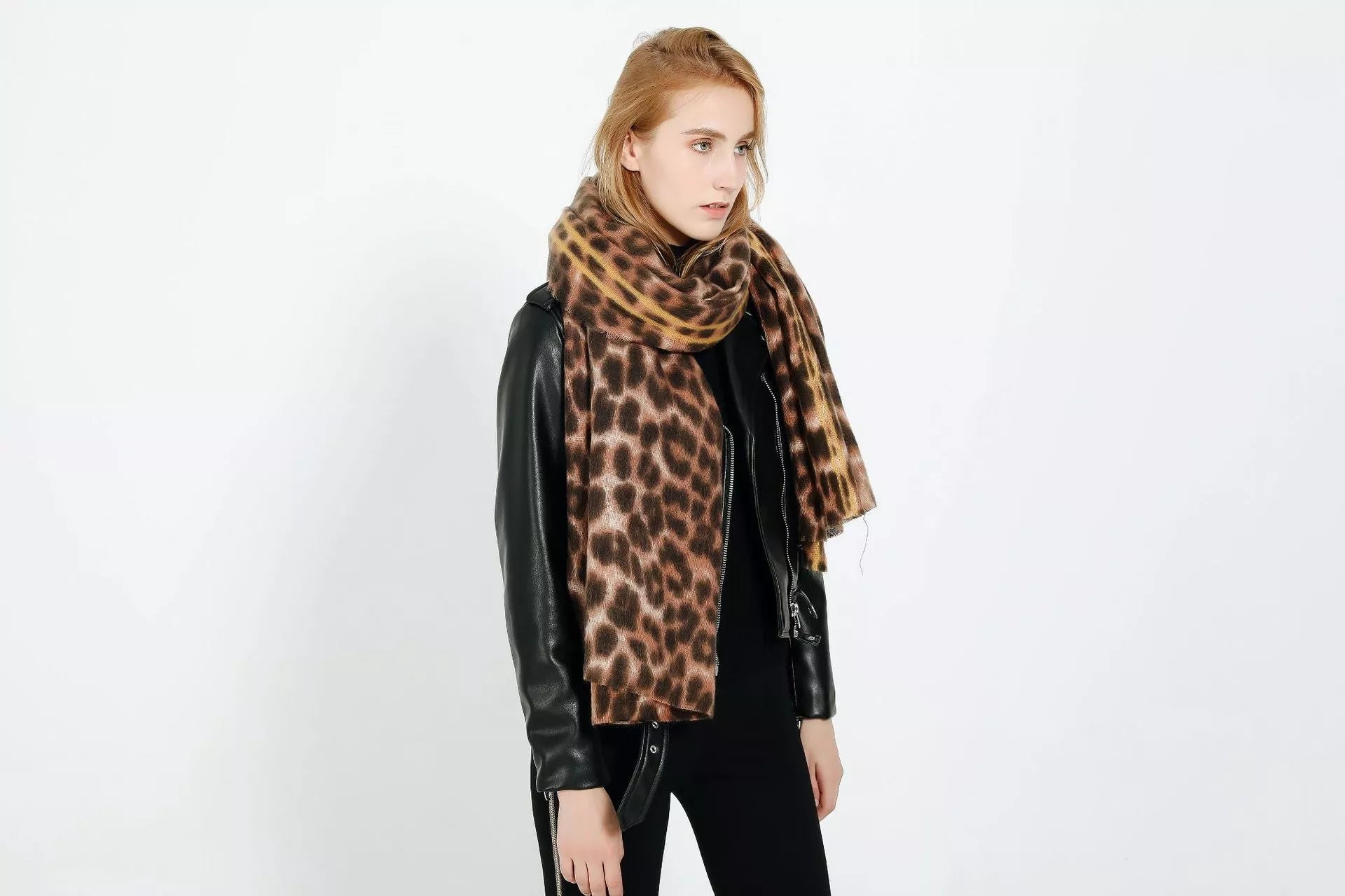Leopard-print imitation cashmere women's scarf shawl, 200x90cm, available in multiple colors