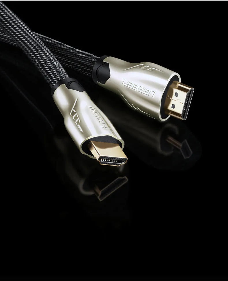 Version 2.0 4K HDMI cable with gold-plated connectors and black PVC coating showing length options
