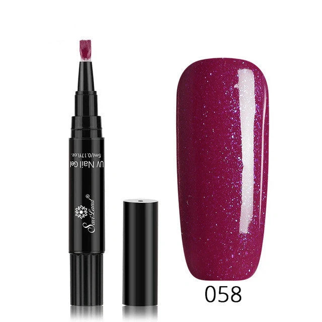 3-in-1 Gel Nail Varnish Pen with Glitter for One-Step Nail Art