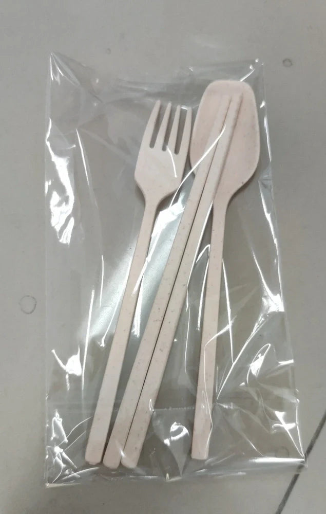 Mickey cartoon wheat straw children's bowl set with pink 21.5 cm bowl, spoon, fork, chopsticks - BPA-free biodegradable kids meal kit