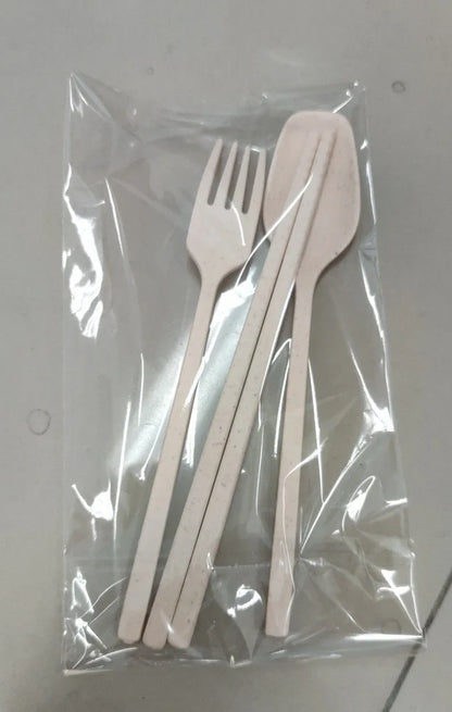 Mickey cartoon wheat straw children's bowl set with pink 21.5 cm bowl, spoon, fork, chopsticks - BPA-free biodegradable kids meal kit