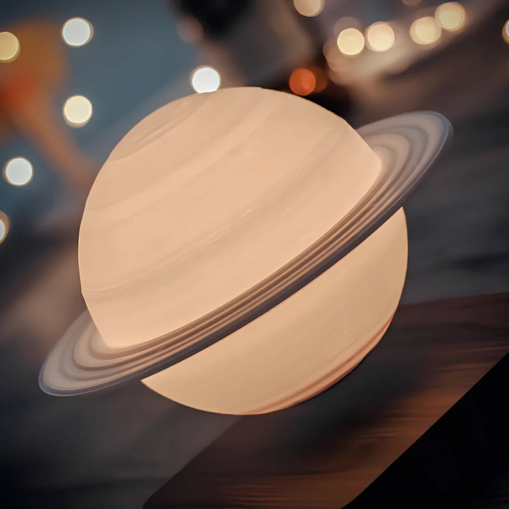 Magnetic levitation moon lamp with spherical design floating above base, showing three light colour modes