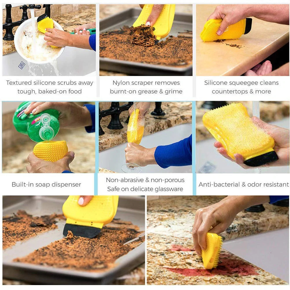 Versatile 3-in-1 Silicone Scrubber and Squeegee for Efficient Kitchen Cleaning