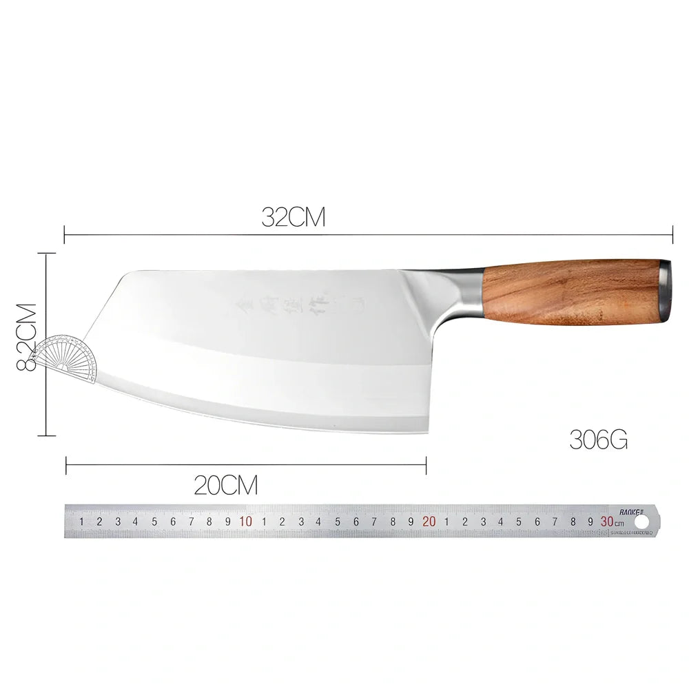 Professional kitchen slicing knife with 20cm stainless steel blade and 60-degree tip angle