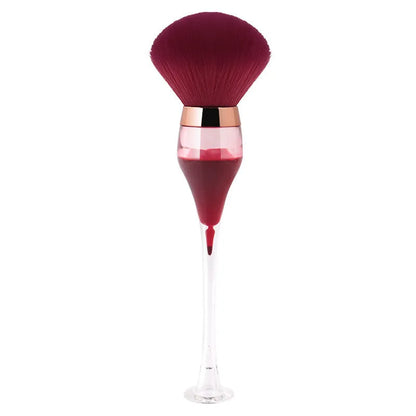 Wine glass shape large makeup brush with fluffy man-made fibre head, long plastic handle, 14cm total length, in Champagne, Pink or Wine Red.
