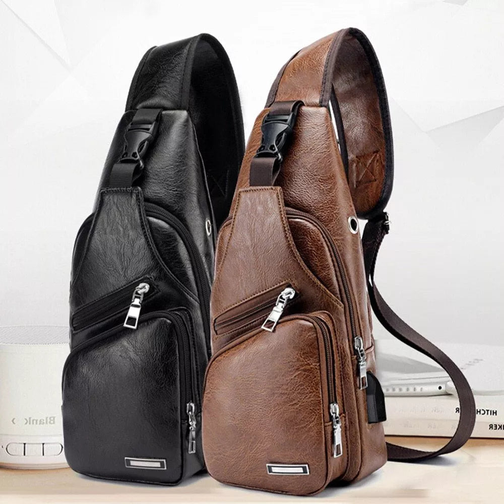 Waterproof one-shoulder messenger bag in light brown and black, featuring dual compartments