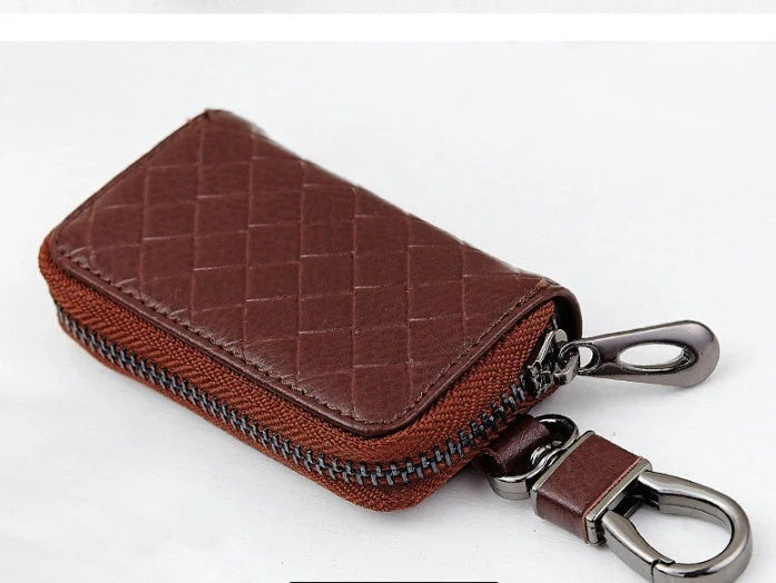 Men's woven leather car key case in multiple colors