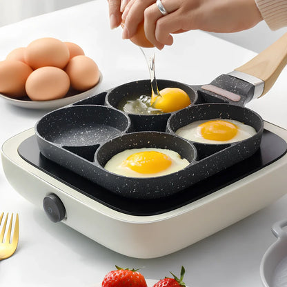 Four-hole non-stick fried egg pan, 24 cm diameter, aluminium with Whitford granite coating, 2 cm depth, silicone handle