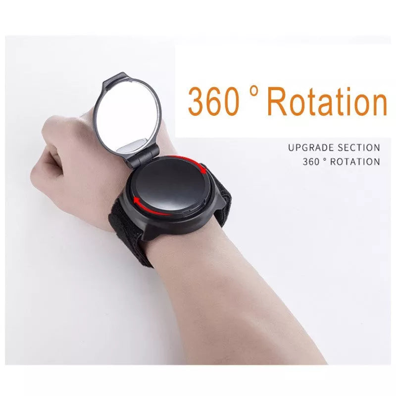 Wrist riding rear view mirror with 360° rotation and anti-slip mat
