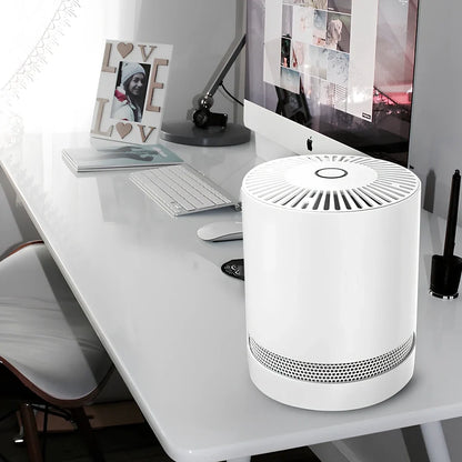 White portable desktop air purifier measuring 175x175x220mm for 4-10m² spaces