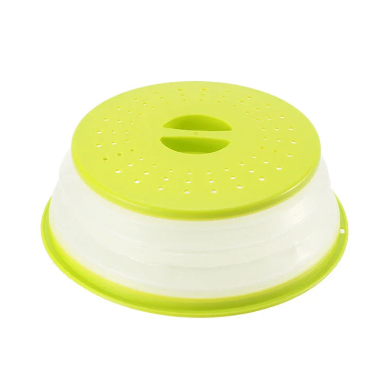 Collapsible microwave cover, colander, and fruit plate in various colors - a versatile kitchen accessory for cooking, draining, and serving