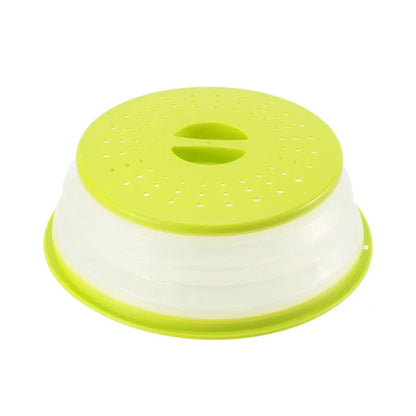 Collapsible microwave cover, colander, and fruit plate in various colors - a versatile kitchen accessory for cooking, draining, and serving