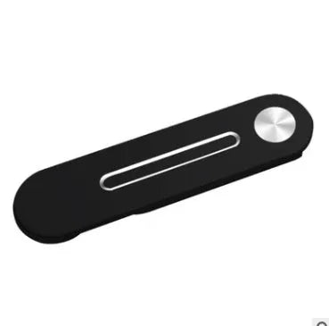 Silver aluminium alloy laptop side mount bracket holding a mobile phone next to a laptop screen.