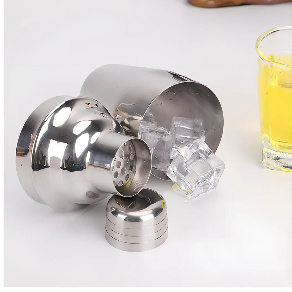 8-piece stainless steel cocktail shaker set with 18cm height and 11cm base diameter