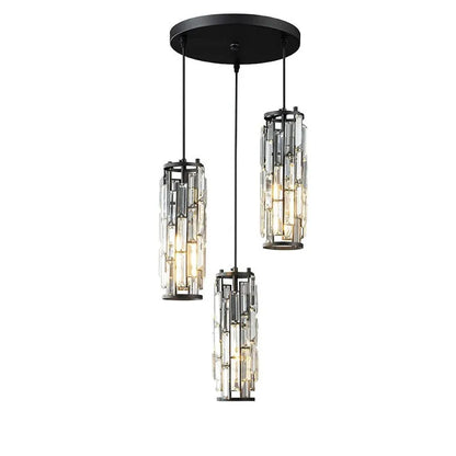 Industrial style crystal droplight with single LED head in black, gold, or chrome finish