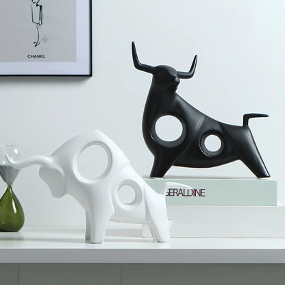 Handmade porcelain animal ornament in black, glazed finish, 12 cm height for European home decor