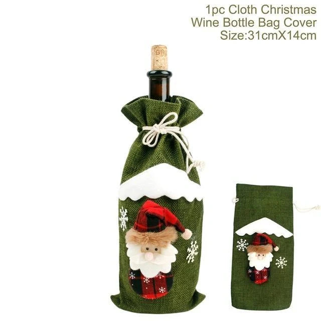 Festive Christmas wine bottle socks in vibrant colors, perfect for holiday decor