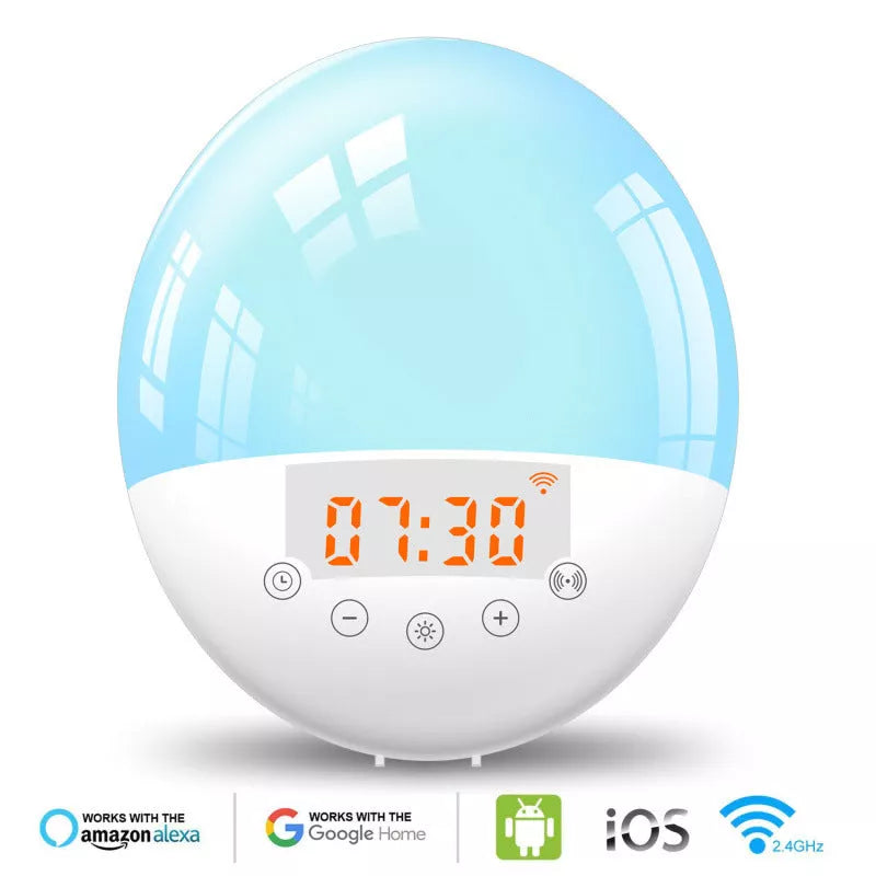 WiFi Voice Control Smart Alarm Clock with Sunrise Wake-up Light and LED Mood Lighting