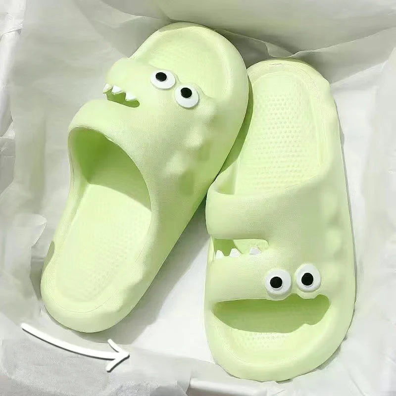 Cartoon-themed PVC slippers with non-slip thick soles in various colors