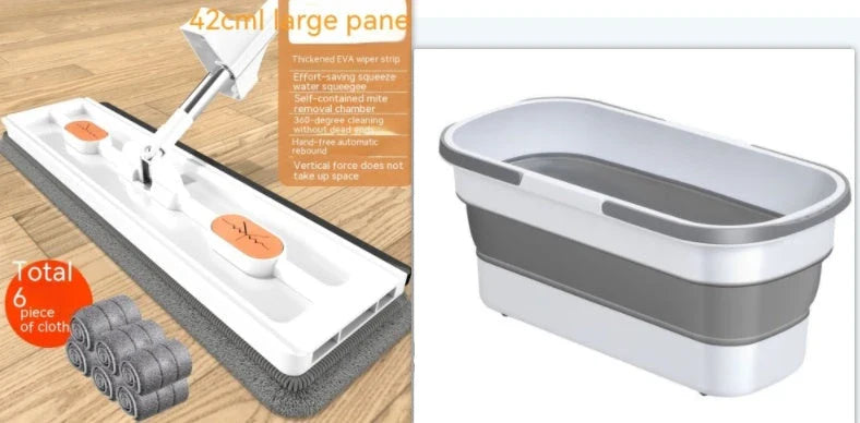 360° Rotating Flat Mop with Stainless Steel Handle and Self-Contained Dewatering Scraper for Effortless Floor Cleaning