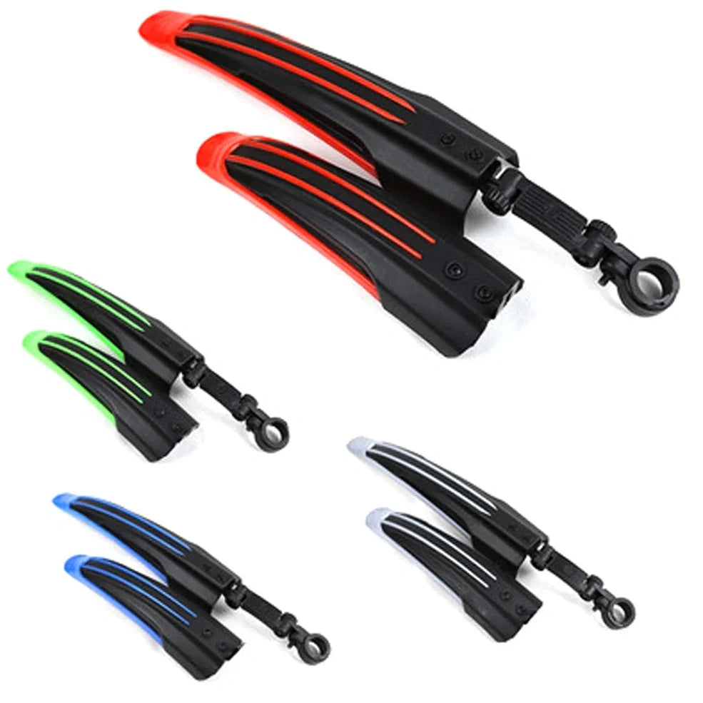 Mountain bike mudguard with 360-degree folding shown in black on 26-inch mountain bike wheel