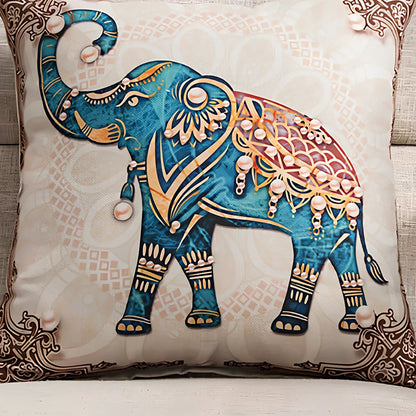 45x45cm linen cushion cover with flower frame left elephant design on national style pillowcase
