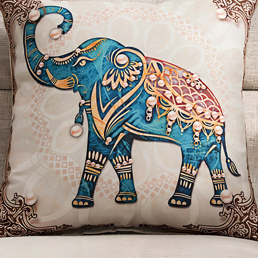 45x45cm linen cushion cover with flower frame left elephant design on national style pillowcase