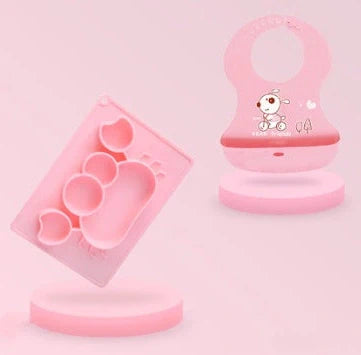 Green silicone baby bowl with suction base and crab cartoon design, 28cm diameter