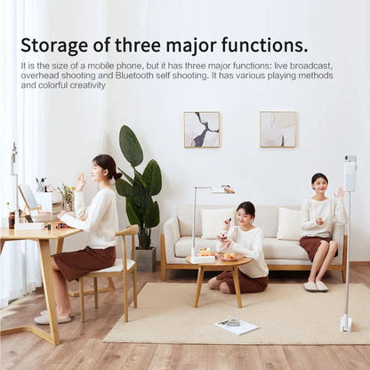 Premium adjustable selfie stick with Bluetooth remote control and built-in ring light for capturing professional-quality photos and videos