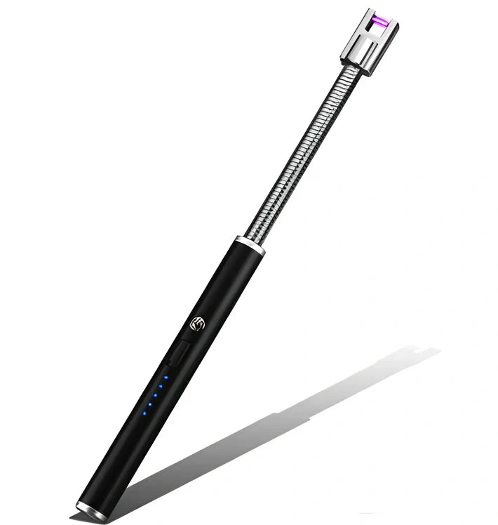 Black USB rechargeable electric lighter with 360-degree rotating head for windproof flameless ignition