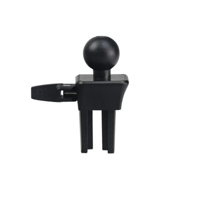 Black plastic mobile phone holder attached to a car air conditioning vent.