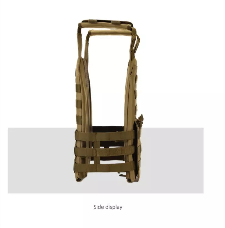 Men's adjustable molle tactical vest in khaki and army green, made from durable oxford material.