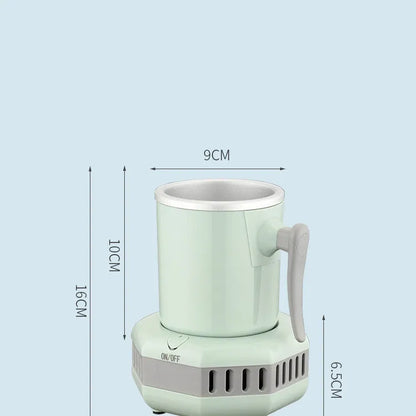 White quick refrigeration cup with aluminium drinking vessel on ABS base featuring one-button control