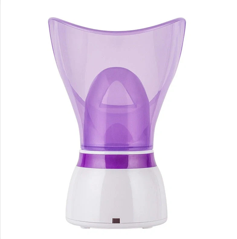 Purple facial steamer with dual conical cones for deep pore cleansing and nasal steam therapy