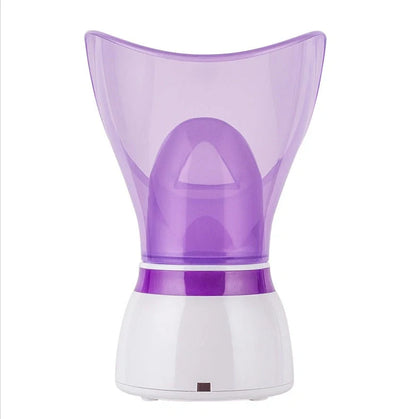 Purple facial steamer with dual conical cones for deep pore cleansing and nasal steam therapy