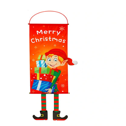 115x40cm Christmas cloth poster showing Santa Claus design in red for window decoration