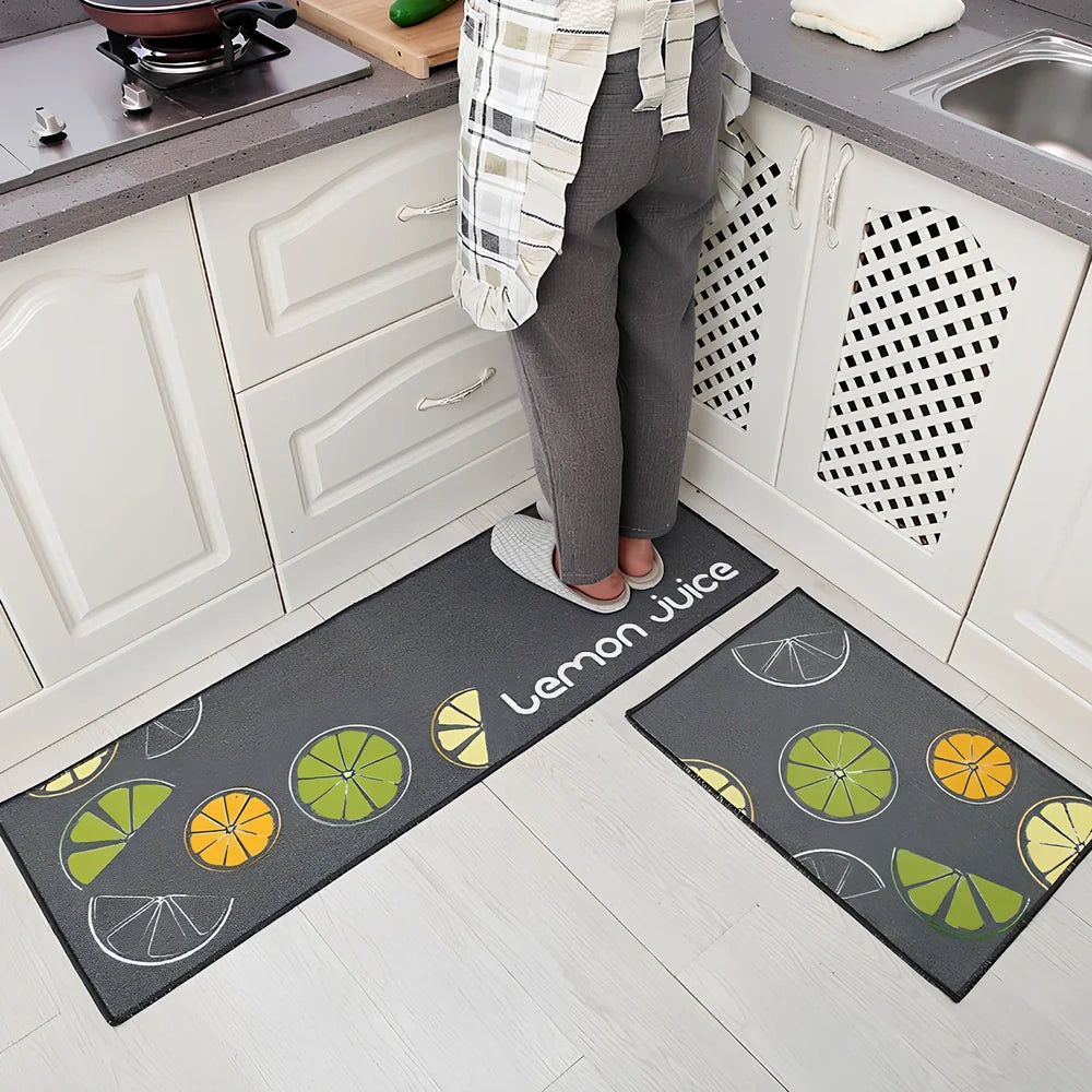 Kitchen non-slip mat with 10mm thickness showing textured surface and water-absorbent sponge lining